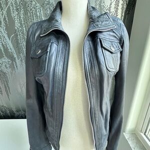 Women’s navy blue  Leather Jacket